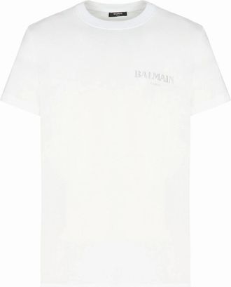 Balmain Mens SLIM VINTAGE GEL LOGO T SHIRT - White - Size: 40