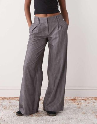 Collusion wide leg seam detail pants in gray pinstripe