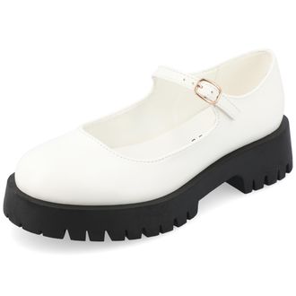 Journee Collection Womens Kamie Mary Jane Flat, White, 4.5 UK