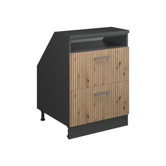 Vicco Armario De Cocina Para Techo Inclinado R-line, Roble Artesanal, 60 Cm Con 2 Cajones, Carcasa 60 Cm De Profundidad, Vicco