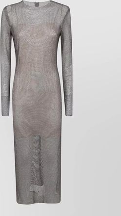 Alberta Ferretti crystal net midi dress long sleeves