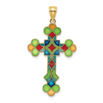 Diamond2Deal 14k Yellow Gold Multi-Color Enameled Cross Charm Pendant