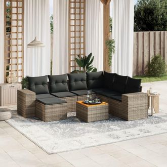 vidaXL Vidaxl - Set De Sof&aacute;s De Jard&iacute;n 8 Pzas Y Cojines Rat&aacute;n Sint&eacute;tico Gris
