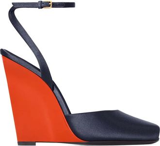 Saint Laurent LA Scandale Wedges - Dames - Sleehakken - Blauw - 38 EU - Leer - Schoenen