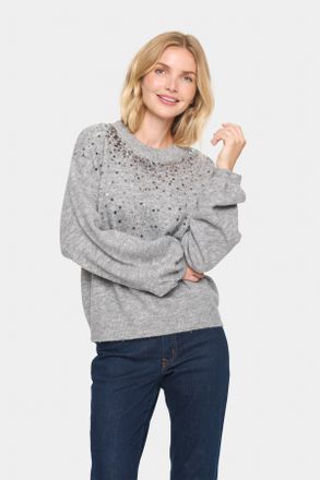 Saint Tropez Strickpullover SAINT TROPEZ BarbelSZ Pullover, Damen, Gr. M (38), grau (gray quill melange), Strick, Obermaterial: 54% Polyester, 38% Polyamid, 5% Wol