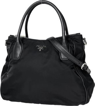Prada Black Nylon Leather Tote Bag (Pre-Owned)