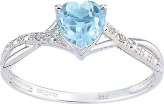 Jewelco London 9ct White Gold Diamond Heart 0.98ct Blue Topaz Heart Dress Ring - PR1AXL2710WBT
