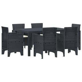 Berkfield Home 7 Piece Garden Dining Set with Cushions Anthracite Poly Rattan in Black