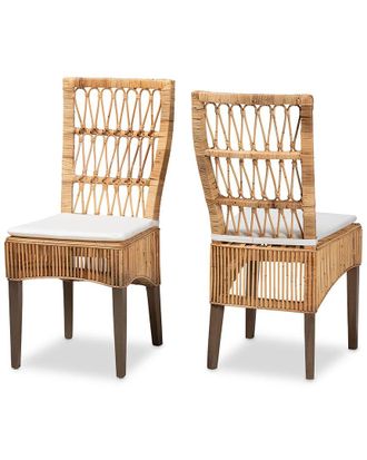 Baxton Studio Sullivan Modern Bohemian Rattan 2-Piece Dining Chair Set