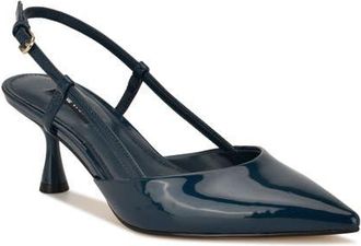 Nine West Rhonda Slingback Pointed Toe Kitten Heel Pump in Dark Blue at Nordstrom, Size 5.5