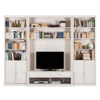 Maison Belfort home24 Maison Belfort Wohnwand Lillehammer II Massivholz Kiefer Weiß Landhaus 288x219x45 cm (BxHxT) 3-teilig