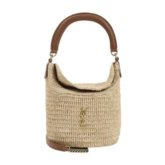 Saint Laurent Tassen, Dames, Bruin, ONE Size, Leer, Mini Raffia Schoudertas