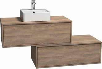 Vente-Unique Mueble de baño suspendido color natural claro con simple lavabo y dos cajones - TEANA