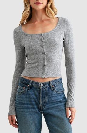 Lush Long Sleeve Button Front Knit Top in Heather Grey at Nordstrom Rack, Size X-Large