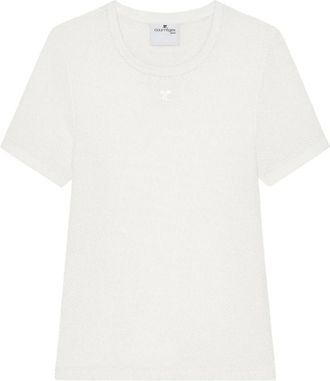 Courrèges Tops, Dames, Wit, M, Katoen, Logo T-shirt met ronde hals van katoen