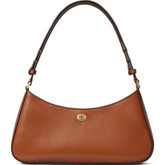 Tory Burch Robinson Leather Zip Top Shoulder Bag in Aged Tan at Nordstrom