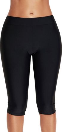 Hellomiko Womens Knee-Length Swim Capri Pants Stretch Swim Shorts Swim Leggings M-4XL Black