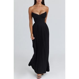 House of CB Marcella Pleated Georgette Dress in Black at Nordstrom, Size X-Small A