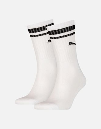 Puma Mens 2-Pack Heritage Stripe Sports Socks, White - White/White - Size: 9/9.5/10/10.5/11/11.5/12