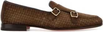 Santoni Double-Buckle Loafer - Heren - Loafers - Bruin - 41 EU - Su&egrave;de - Schoenen