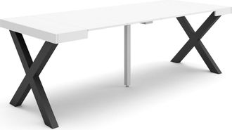 Skraut Home Mesa Consola Extensible, Mesa Comedor Plegable, 220, Para 10 Comensales, Patas Madera Maciza, Estilo Moderno, Blanco - Skraut Home