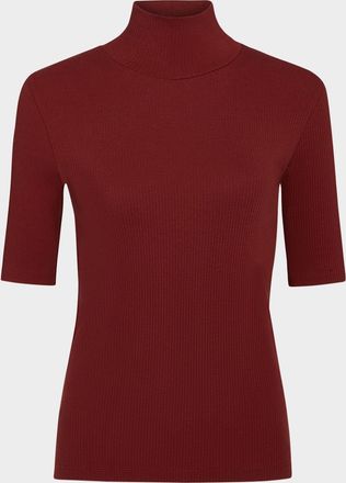 Vince Ribbed Elbow-Sleeve Turtleneck Top