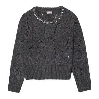 Liu Jo Round-neck Knitwear, female, Gray, Size: L Round-neck Knitwear