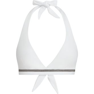 Brunello Cucinelli Techno jersey bikini top with monili in White at Nordstrom, Size 46 It