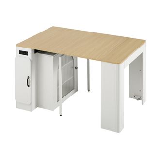 STILVORA Carro De Cocina Con Mesa Extensible, 3 Tableros, Almacenaje, Ruedas, Led Y Enchufes, Mdf Vidrio, Blanco Natural