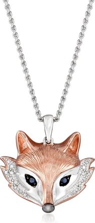 Ross-Simons Two-Tone Sterling Silver Fox Pendant Necklace With Diamond and Sapphire Accents