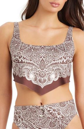 Sanctuary Printed Handkerchief Hem Tankini Top in Espresso at Nordstrom, Size X-Large