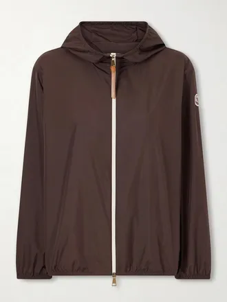 Moncler Giacca In Shell Con Cappuccio E Logo Applicato Fegeos - Marrone