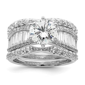 Diamond2Deal Sterling Silver Polished Rhodium-plated Cubic Zirconia Trio 3 Ring Set