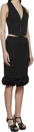 Saint Laurent Womens Black Silk Midi Skirt