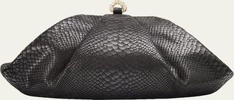 Judith Leiber Grande Gemma Pleated Snake-Embossed Clutch Bag