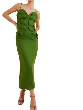 Farm Rio Monstera Sleeveless Midi Dress In Green
