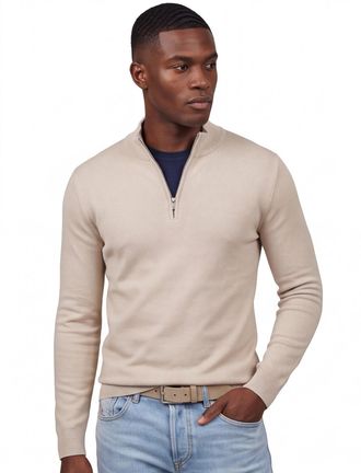 Thomas Maine trui half zip beige katoen