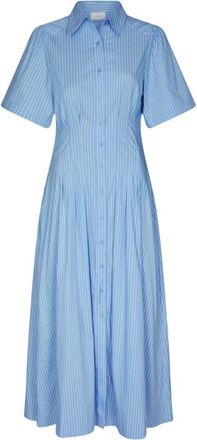 Neo Noir Baia Stripe Poplin Dress - Dames - Shirt Kleedjes - Blauw - M - Katoen - Kleedjes