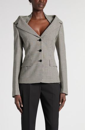 Alexander McQueen Houndstooth Off the Shoulder Wool Harness Jacket in Black/ivory at Nordstrom, Size 10 Us