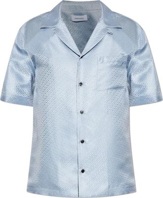 Ferragamo Kort Mouw Zijden Overhemd - Heren - Korte mouwen Overhemden - Blauw - L - Leer - Overhemden
