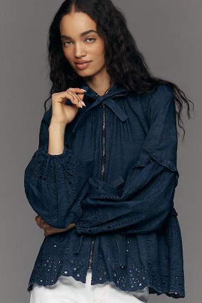 Maeve Embroidered Hooded Denim Jacket