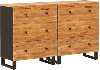 vidaXL Aparador 2 Uds. 60 X 33 X 75 Cm Madera De Mango Maciza Marr&oacute;n Vidaxl
