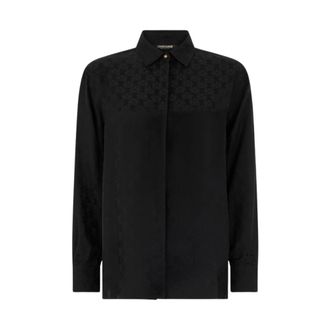 Roberto Cavalli Shirts, female, Black, Size: XS Silk Blend Shirt with Monogram RC