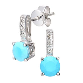 Diamant L'éternel Womens 9ct White Gold Diamond and Created Turquoise Round Cut Drop Earrings - One Size