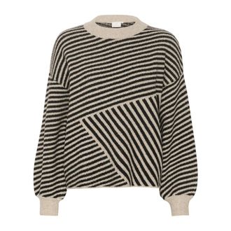 Kaffe Striped Knit Pullover in Gray/Black - female - Kaffe - Round-neck Knitwear - Multicolor - 2XL - Knitwear