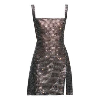 Self Portrait Party Dresses, female, Gray, 2XS, Rhinestone Mini Dress