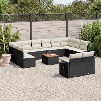 vidaXL Set De Sof&aacute;s De Jard&iacute;n Y Cojines 13 Pzas Rat&aacute;n Sint&eacute;tico Negro Vidaxl