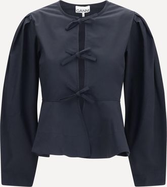 Ganni Camicia in popeline di cotone con fiocchetti Woman 38