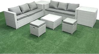 Fimous Rattan Garden Outdoor Furniture Set 8 Seater Rattan Garden Sofa Set with 2 Small Footstool 2 Side Tables Light Grey Mixed - Fimous