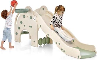 Costway Costway Tobog&aacute;n Infantil Con Forma De Elefante, Toboganes Infantiles 4 En 1 Con Aro Y Pelota De Baloncesto, Zona De Amortiguaci&oacute;n Y Escalones Antidesl